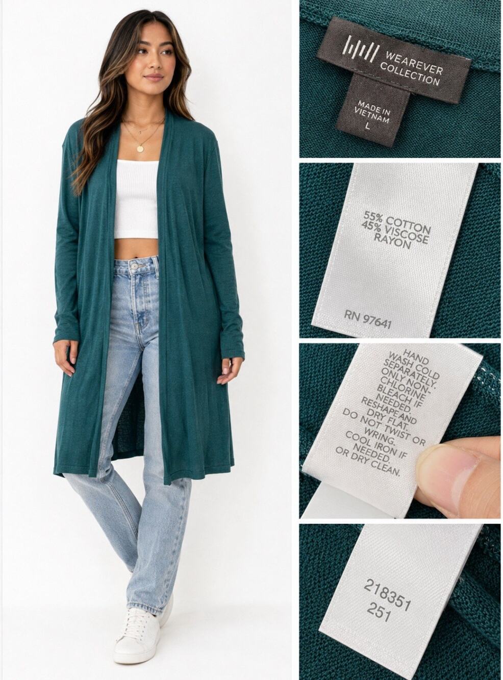 Boho Cozy Comfy J.Jill Open Front Duster Cardigan Size Large Green Cotton Blend
